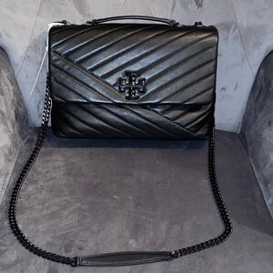 Tory Burch Black Kira Chevron Powder Coated Shoulder Bag